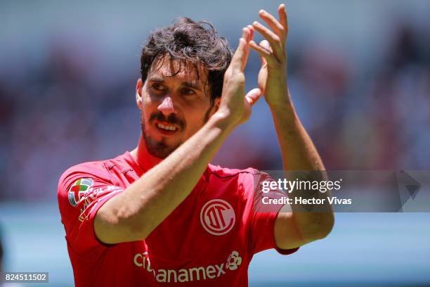 Santiago Garcia of Toluca celebrates after wining the 2nd round match between Toluca and Leon as part of the Torneo Apertura 2017 Liga MX at Nemesio...