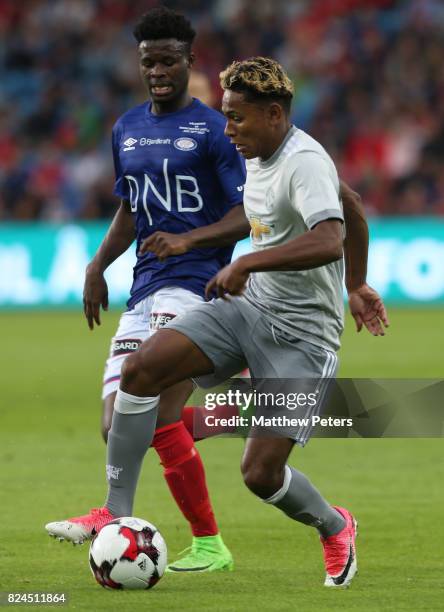 Demetri Mitchell of Manchester United in action during the pre-season friendly match between Valerenga and Manchester United at Ullevaal Stadion on...