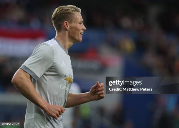 Scott McTominay of Manchester United celebrates scoring the third goal during the pre-season friendly match between Valerenga and Manchester United...