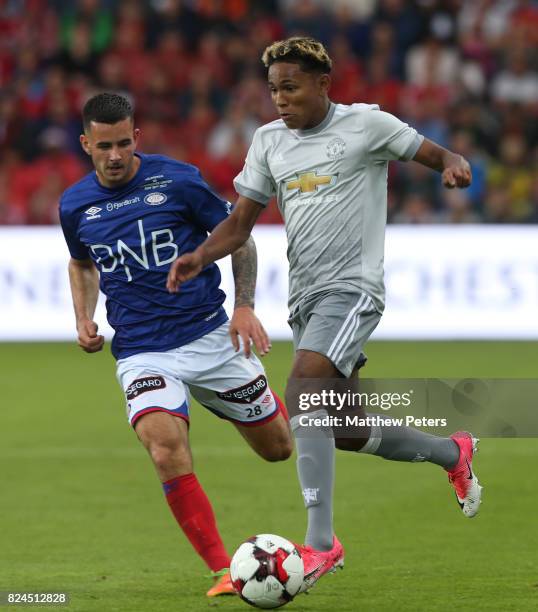 Demetri Mitchell of Manchester United in action during the pre-season friendly match between Valerenga and Manchester United at Ullevaal Stadion on...