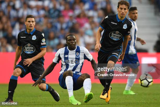 Aboubakar of FC Porto competes for the ball with Mosquera of RC Deportivo La Coruna during the Pre-Season Friendly match between FC Porto and RC...