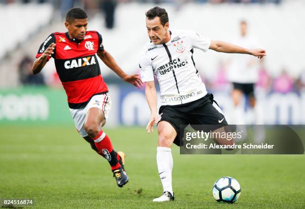 Marcio Araujo of Flamengo and Rodriguinho of Corinthians in action during the match between Corinthians and Flamengo for the Brasileirao Series A...