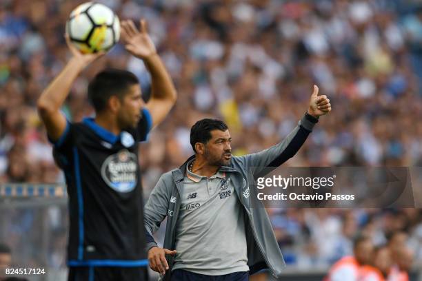 Head coach Sergio Conceicao of FC Porto reacts during the Pre-Season Friendly match between FC Porto and RC Deportivo La Coruna at Estadio do Dragao...