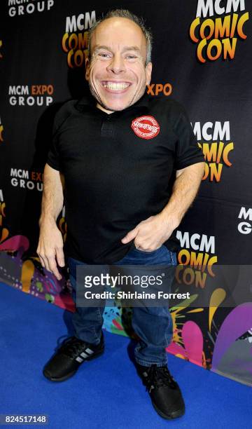 Warwick Davis attends MCM Comic Con at Manchester Central on July 30, 2017 in Manchester, England.