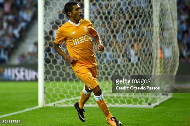 Corona of FC Porto celebrates after scores the third goal during the Pre-Season Friendly match between FC Porto and RC Deportivo La Coruna at Estadio...