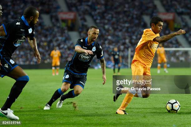 Corona of FC Porto competes for the ball with Guilherme of RC Deportivo La Coruna during the Pre-Season Friendly match between FC Porto and RC...