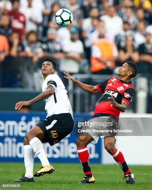 Jo of Corinthians and Marcio Araujo of Flamengo in action during the match between Corinthians and Flamengo for the Brasileirao Series A 2017 at...