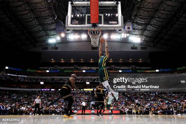 Xavier Silas of the Ball Hogs attempts a shot against the Killer 3s during week six of the BIG3 three on three basketball league at American Airlines...