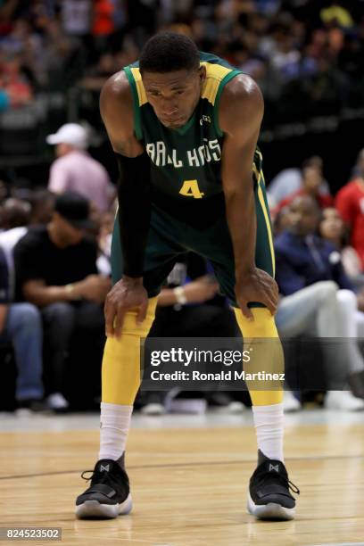 Derrick Byars of the Ball Hogs reacts during the game against the Killer 3s during week six of the BIG3 three on three basketball league at American...