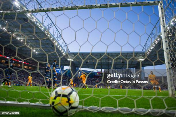 Corona of FC Porto scores the third goal during the Pre-Season Friendly match between FC Porto and RC Deportivo La Coruna at Estadio do Dragao on...