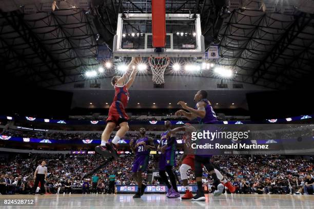 Lou Amundson of Tri-State dunks the ball against the 3 Headed Monsters during week six of the BIG3 three on three basketball league at American...