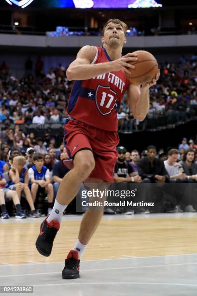 Lou Amundson of Tri-State attempts a shot against the 3 Headed Monsters during week six of the BIG3 three on three basketball league at American...