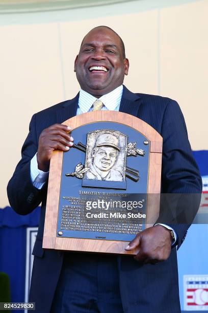 Tim Raines poses for a photo at Clark Sports Center during the Baseball Hall of Fame induction ceremony on July 30, 2017 in Cooperstown, New York.
