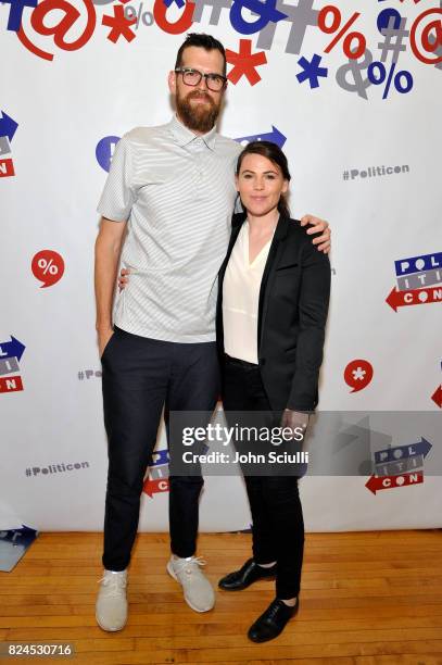 Tim Simons and Clea Duvall at Politicon at Pasadena Convention Center on July 30, 2017 in Pasadena, California.