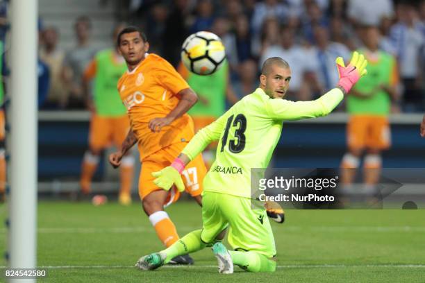 Porto's Mexican forward Jesus Corona kick for goal during the pre-season friendly between FC Porto and Deportivo da Corunha, at Dragao Stadium on...