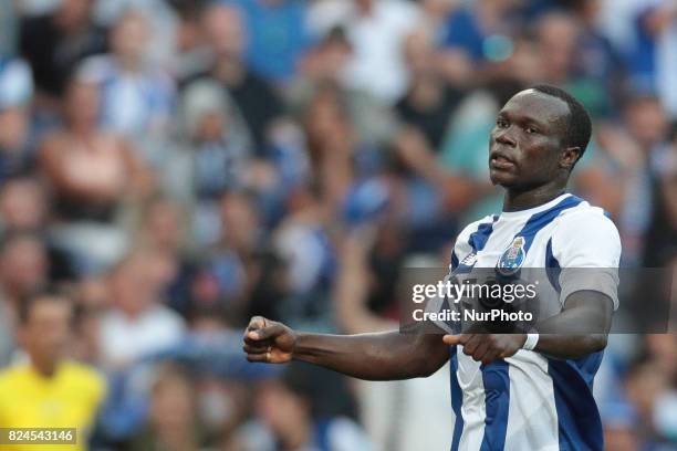 Porto's Cameroonian forward Aboubakar ccelebrates after scoring goal during the pre-season friendly between FC Porto and Deportivo da Corunha, at...