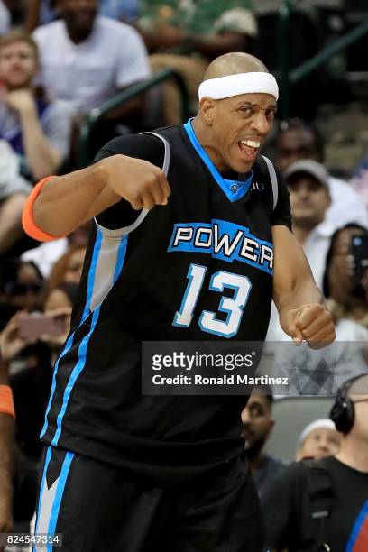 Jerome Williams of Power reacts during the game against 3's Company during week six of the BIG3 three on three basketball league at American Airlines...