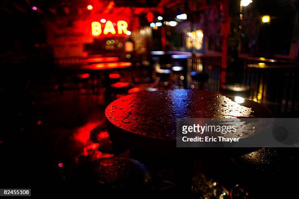 Tables are wet at Willie T's bar along Duval Street after tropical storm Fay passed over the region August 18, 2008 in Key West, Florida. The storm...