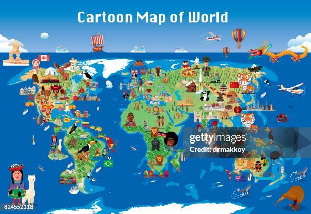 ilustrações de stock, clip art, desenhos animados e ícones de cartoon map of world - children of the world