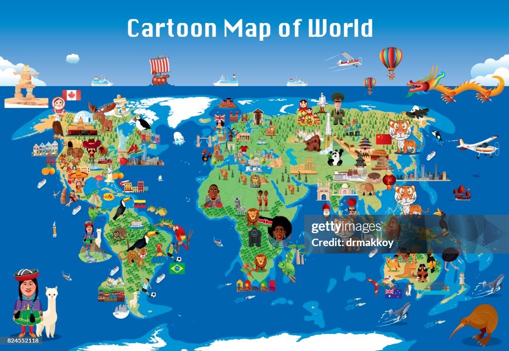 Cartoon map of world