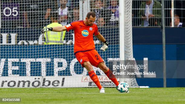Marius Gersbeck of Osnabrueck during the 3. Liga match between VfL Osnabrueck and SV Wehen Wiesbaden at Bremer Bruecke on July 28, 2017 in...