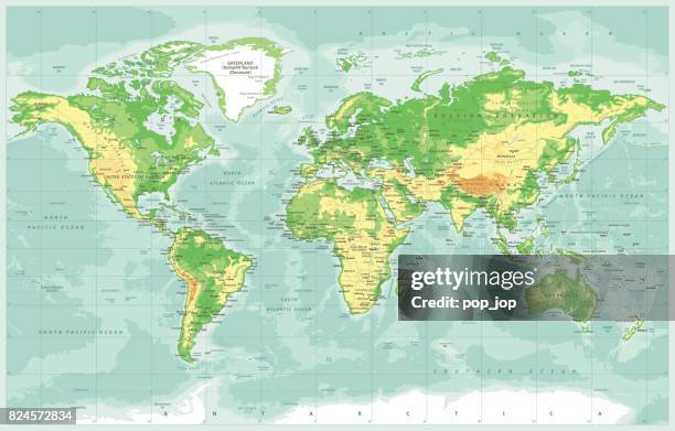 ilustrações, clipart, desenhos animados e ícones de mundo mapa físico vector - physical geography