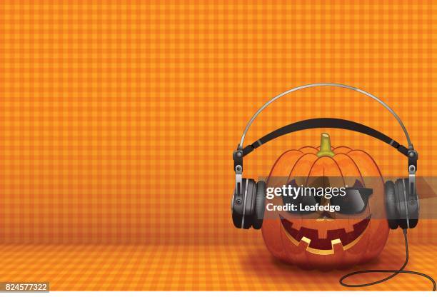 halloween background [jack o' lantern with the headphone] - big mac pumpkin stock illustrations