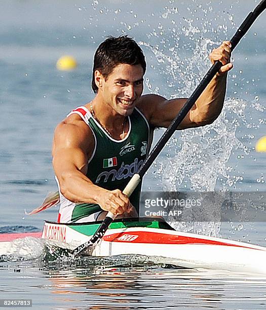 Mexico's Manuel Cortina competes in the men's kayak K1 500m flatwater race at the Shunyi Rowing and Canoeing Park during the 2008 Beijing Olympic...