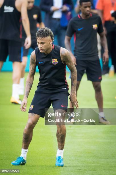 Neymar of Barcelona waits for the ball during the training session for the International Champions Cup El Clásico match between FC Barcelona and Real...