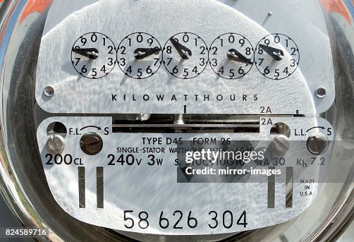 Classic analog electrical power meter, metering energy use Classic analog electrical power meter, metering energy use