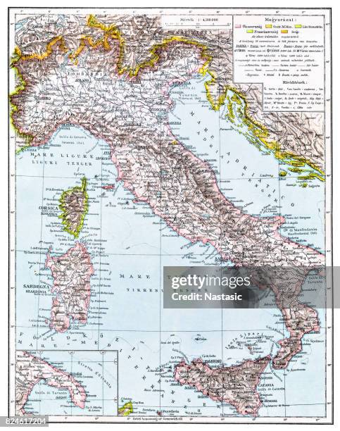 map of italy from 1896 - country map stock illustrations
