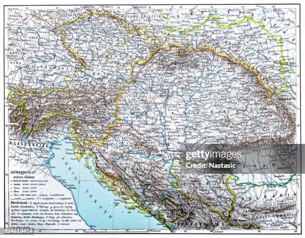 austro-hungarian monarchy map from 1896 - hungary map stock illustrations