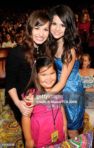 Singer Demi Lovato and actress Selena Gomez during the 2008 Teen Choice Awards at Gibson Amphitheater on August 3, 2008 in Los Angeles, California.