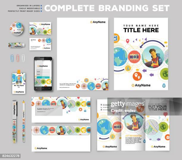 corporate identity stationary items - brochure template stock illustrations