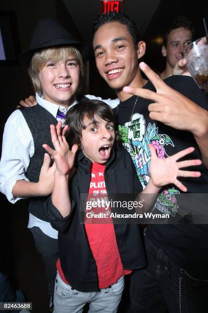 Dylan Sprouse, Moises Ariais, and Roshond Fegan at Cole and Dylan Sprouse's 16th Birthday Party Hosted By Nintendo on August 9, 2008 in Los Angeles,...