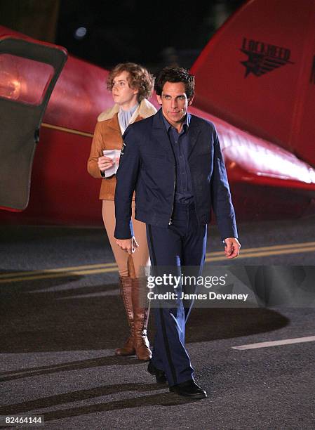 Actress Amy Adams and actor Ben Stiller on location for "Night at the Museum 2: Battle of the Smithsonian" at the Natural Museum of History on August...