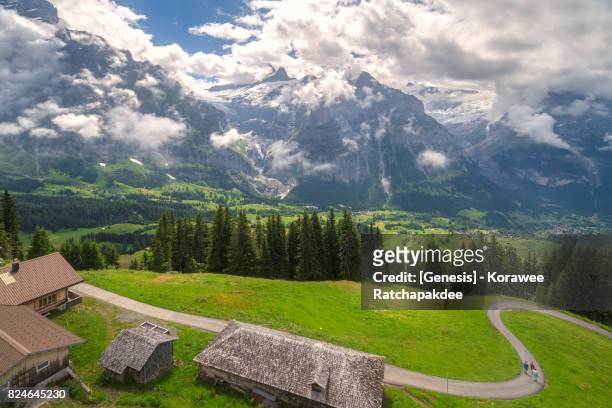 a beautiful high mountain from swiss-alps in the sunny day - jungfraujoch stockfoto's en -beelden
