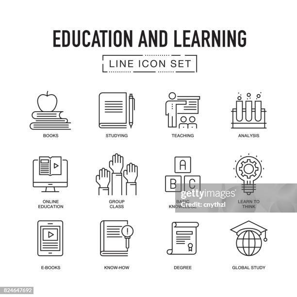 education and learning line icon set - student flat stock illustrations