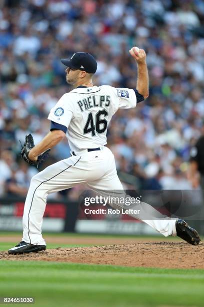 David Phelps of the Seattle Mariners pitches during the game against the New York Yankees at Safeco Field on July 22, 2017 in Seattle, Washington....