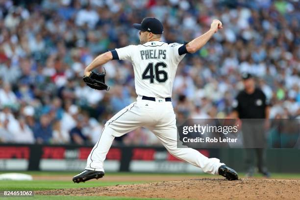 David Phelps of the Seattle Mariners pitches during the game against the New York Yankees at Safeco Field on July 22, 2017 in Seattle, Washington....