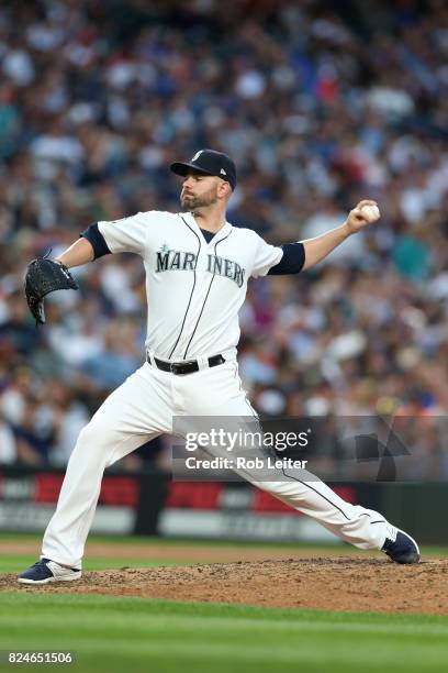 Mark Rzepczynski of the Seattle Mariners pitches during the game against the New York Yankees at Safeco Field on July 22, 2017 in Seattle,...