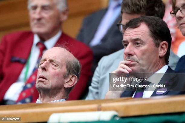 Prince Edward, Duke of Kent, watching the Men's Doubles Final on Center Court during the Wimbledon Lawn Tennis Championships at the All England Lawn...