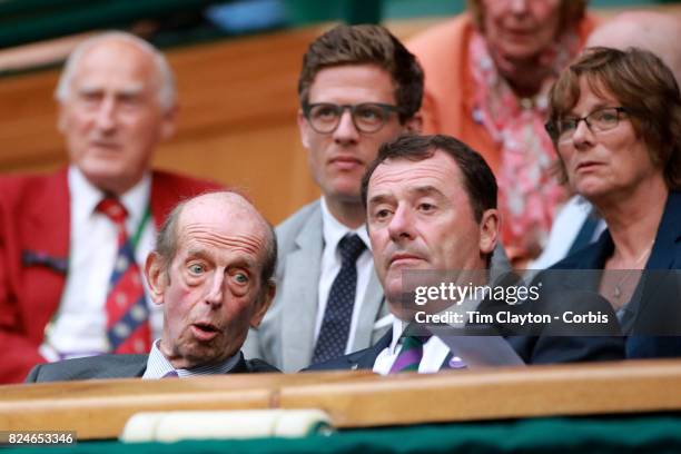 Prince Edward, Duke of Kent, watching the Men's Doubles Final on Center Court during the Wimbledon Lawn Tennis Championships at the All England Lawn...