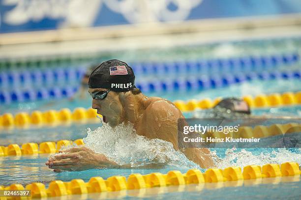 Summer Olympics: USA Michael Phelps in action during Men's 200M Individual Medley Final at National Aquatics Center . Phelps won gold medal with...