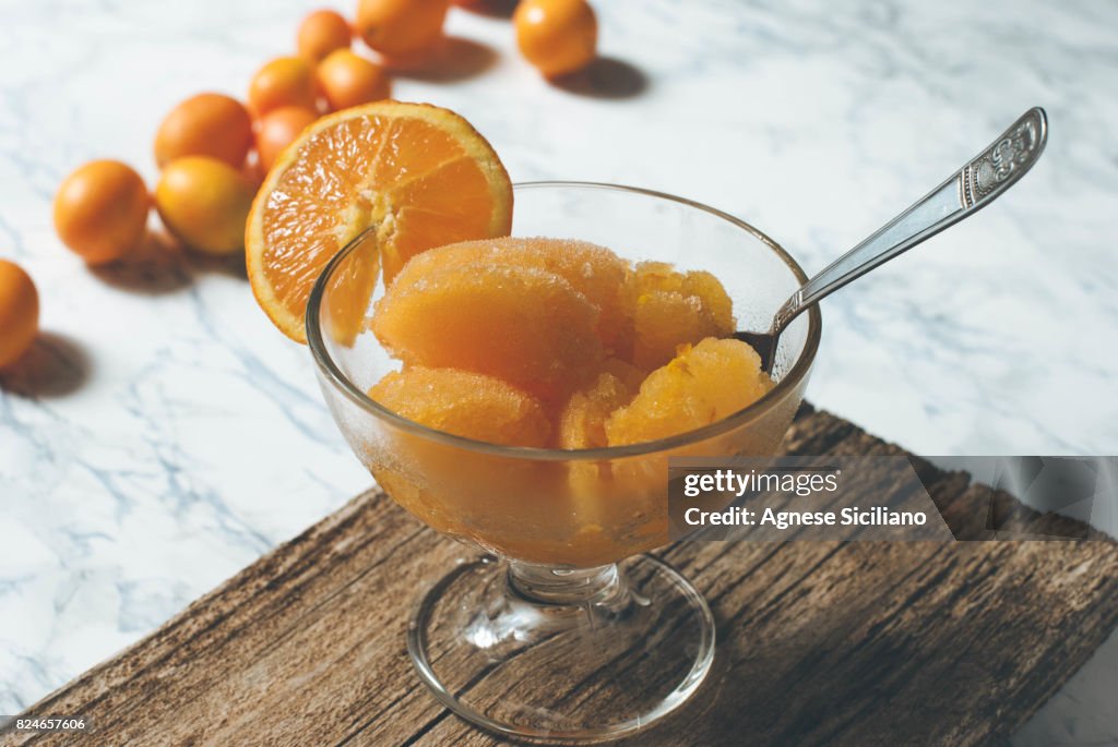 Orange Granita in Cocktail Glasses