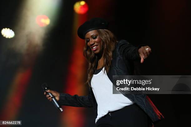 Shaznay Lewis of All Saints performs during Punchestown Music Festival at Punchestown Racecourse on July 30, 2017 in Naas, Ireland.