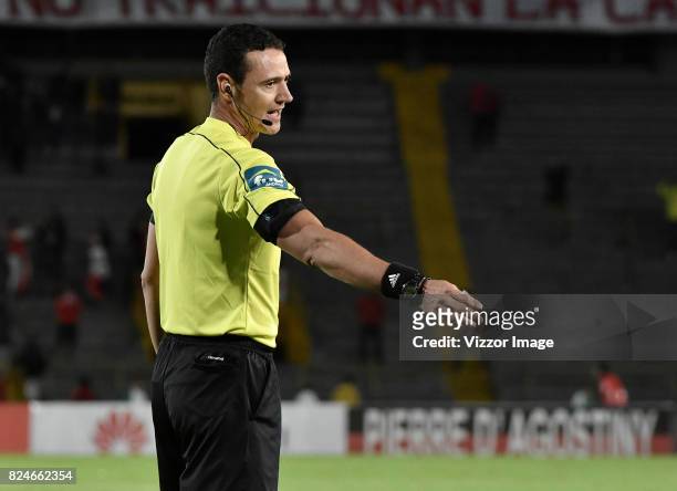 Referee Wilmar Roldan in action during a match between Independiente Santa Fe and Once Caldas as part of the 5th round of the Liga Aguila II 2017 at...