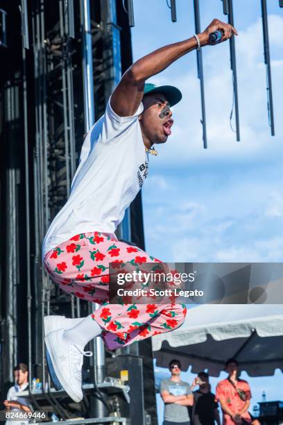 Tyler, The Creator performs during day 2 of the Mo Pop Festival at Detroit Riverfront on July 30, 2017 in Detroit, Michigan.