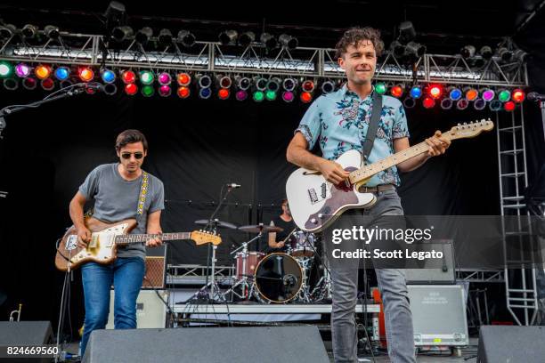 Mike DeAngelis and Max Kerman of the Arkells performs during day 2 of the Mo Pop Festival at Detroit Riverfront on July 30, 2017 in Detroit, Michigan.