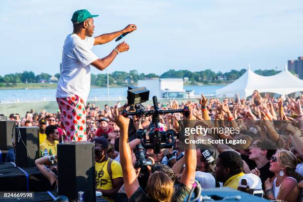 Tyler, The Creator performs during day 2 of the Mo Pop Festival at Detroit Riverfront on July 30, 2017 in Detroit, Michigan.